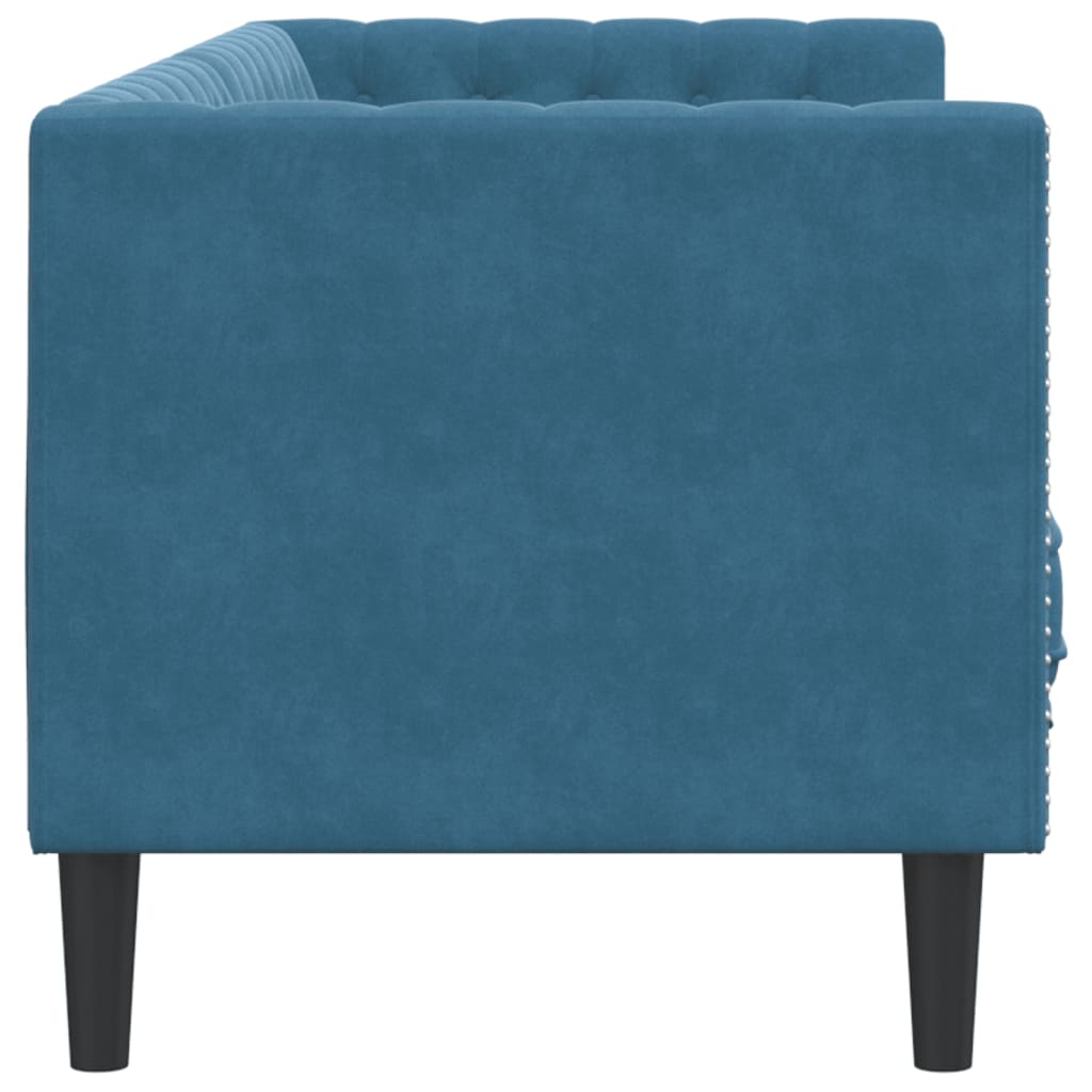 Canapé Chesterfield avec traversins 3 places bleu velours - XIOS