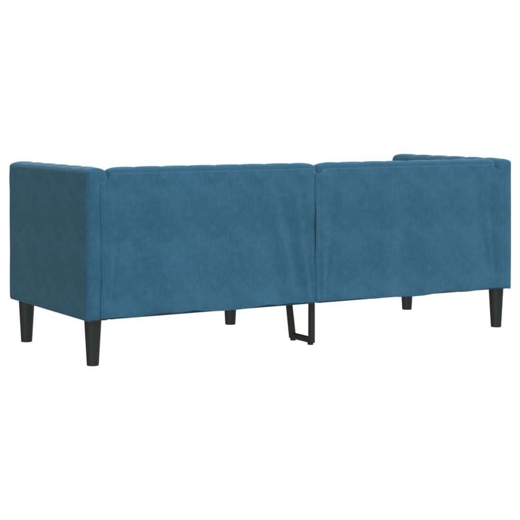 Canapé Chesterfield avec traversins 3 places bleu velours - XIOS