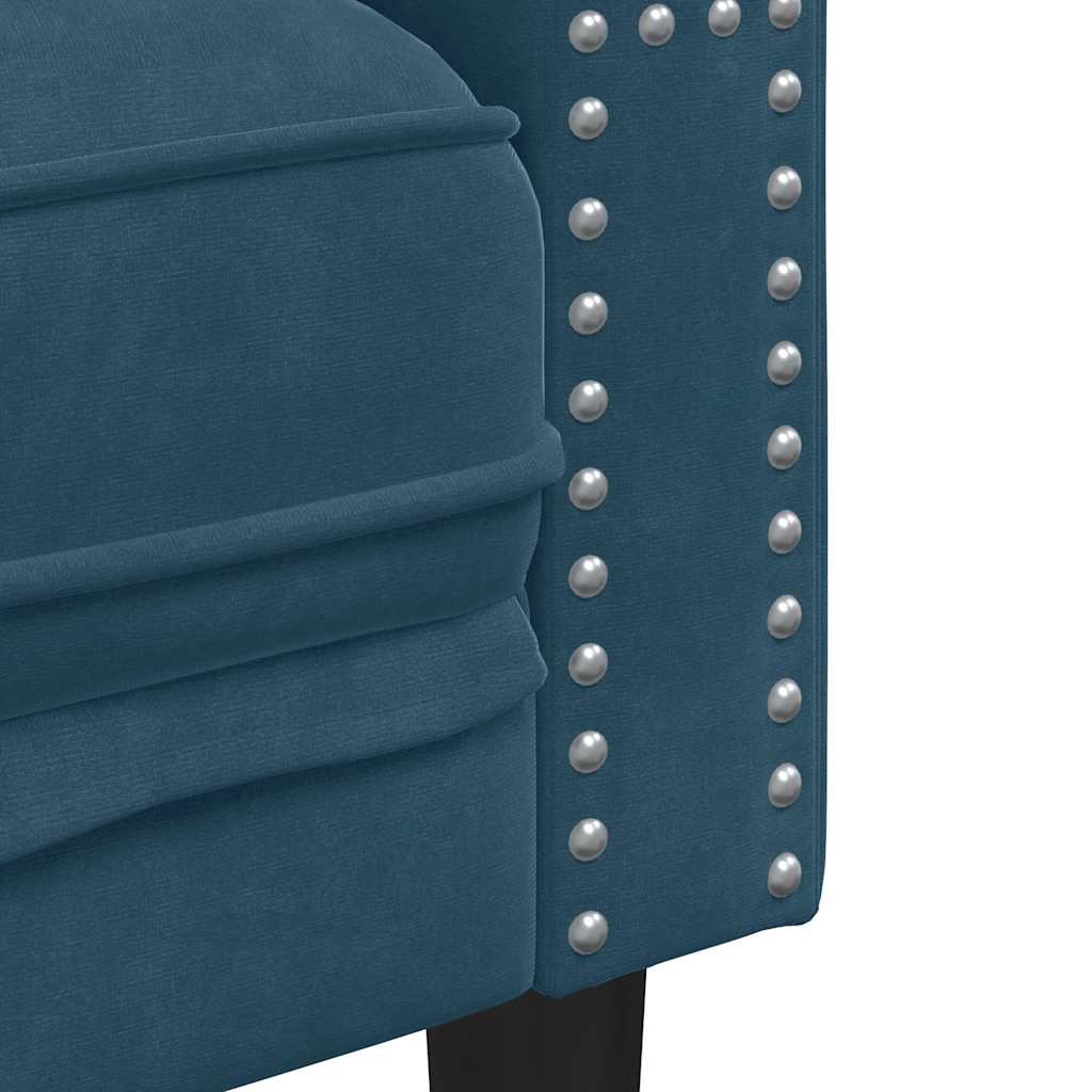 Canapé Chesterfield avec traversins 3 places bleu velours - XIOS