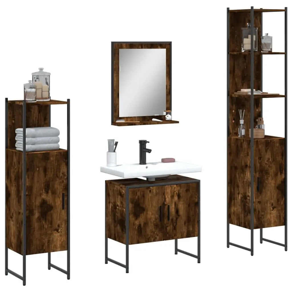 Ensemble d’armoires de salle de bain 4 pcs chêne fumé - XIOS
