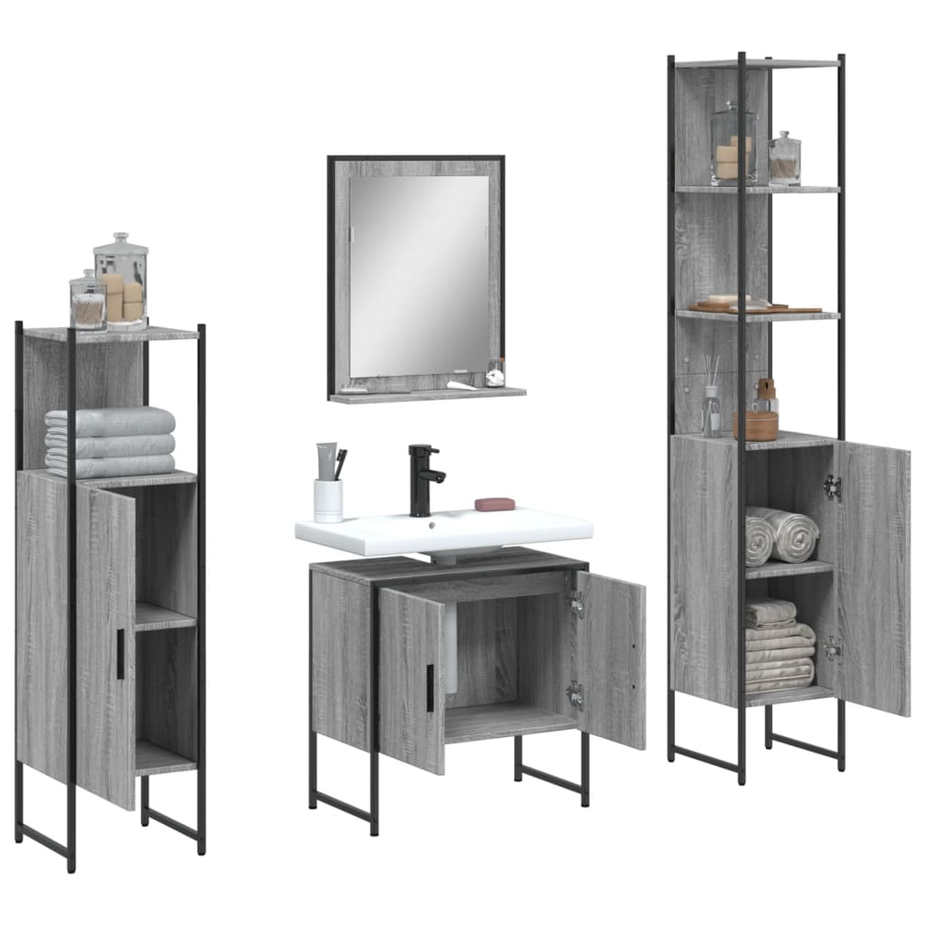 Ensemble d'armoires de salle de bain 4 pcs sonoma gris