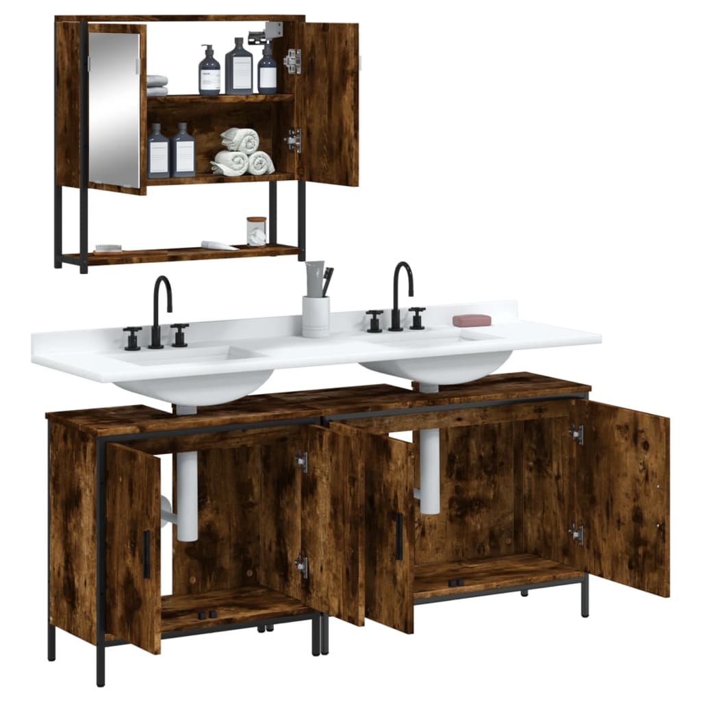 Ensemble de meubles de salle de bain 3 pcs Chêne fumé