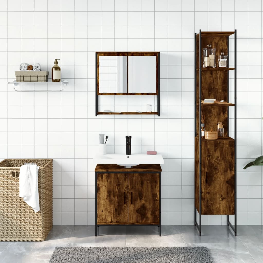 Ensemble de meubles de salle de bain 3 pcs Chêne fumé