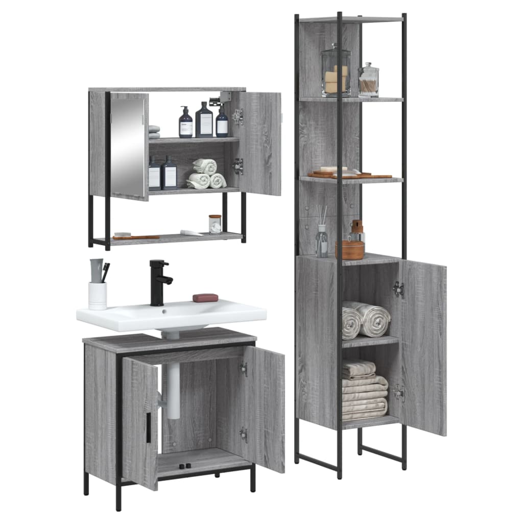 Ensemble de meubles de salle de bain 3 pcs Sonoma gris