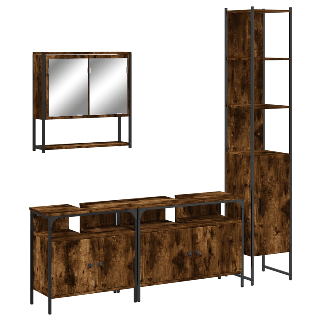 Ensemble de meubles de salle de bain 4 pcs Chêne fumé Bois