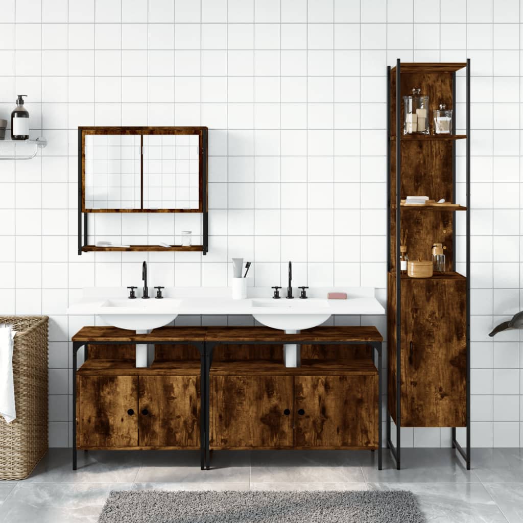 Ensemble de meubles de salle de bain 4 pcs Chêne fumé Bois