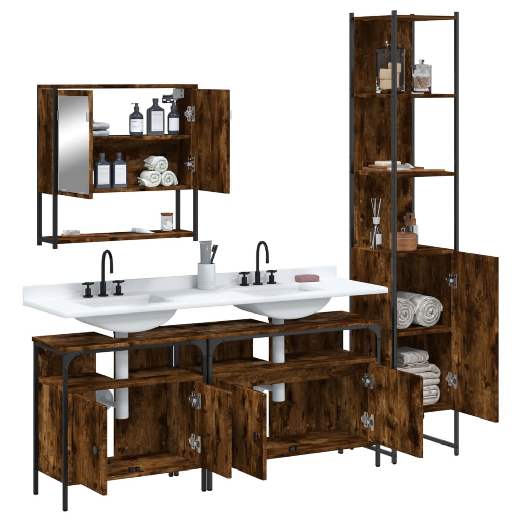 Ensemble de meubles de salle de bain 4 pcs Chêne fumé Bois