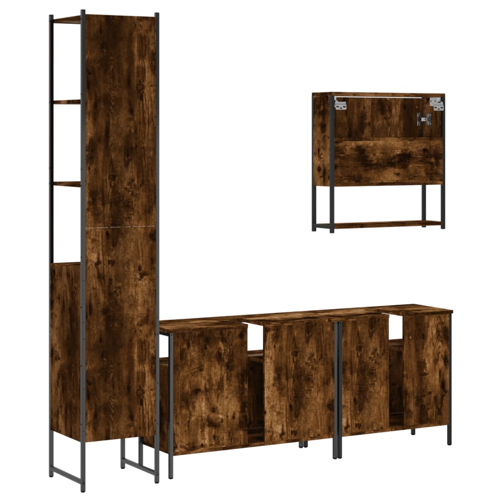 Ensemble de meubles de salle de bain 4 pcs Chêne fumé Bois
