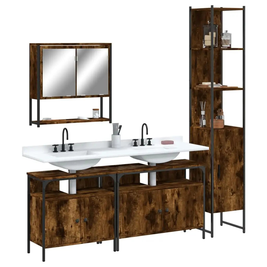 Ensemble de meubles de salle de bain 4 pcs Chêne fumé Bois - XIOS