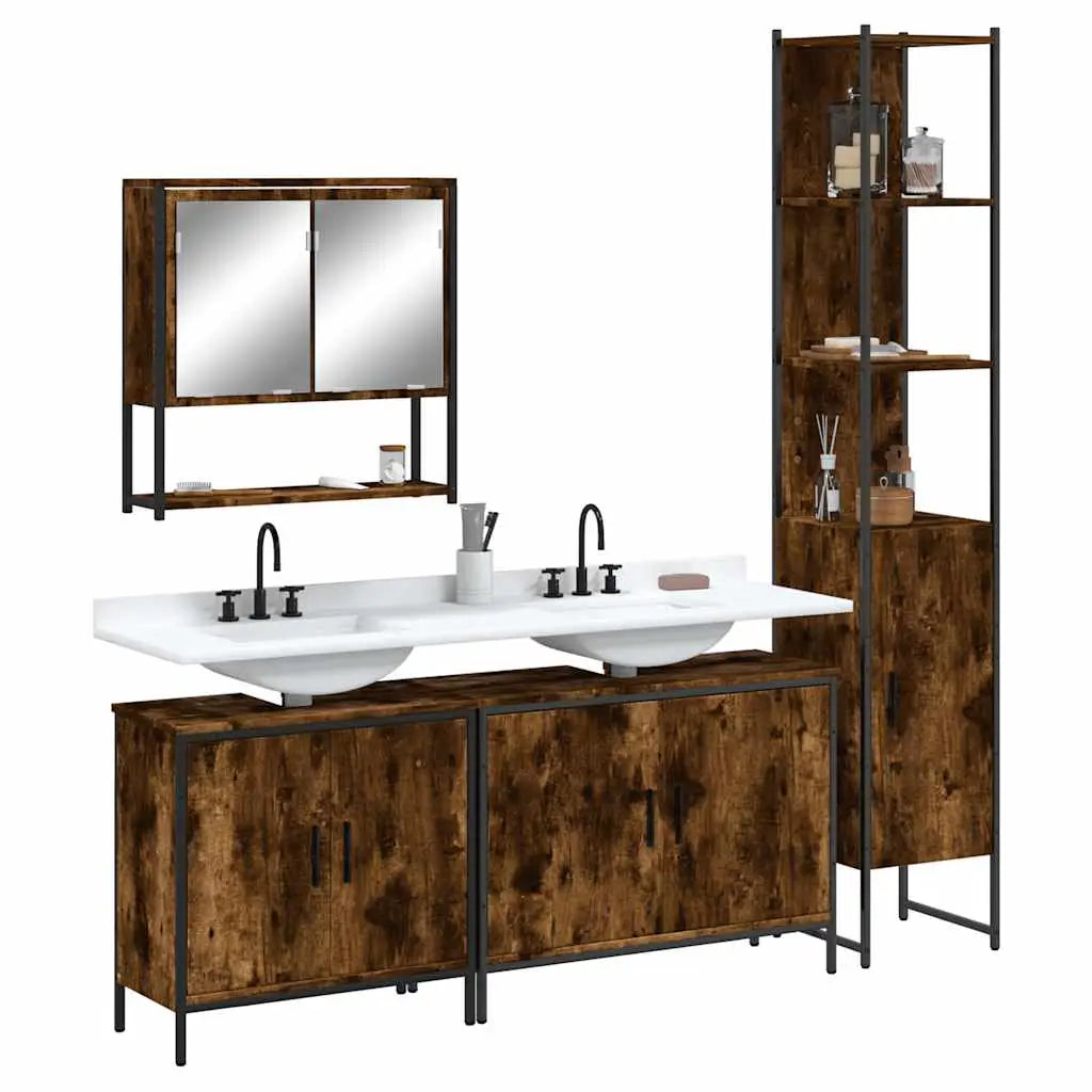 Ensemble de meubles de salle de bain 4 pcs Chêne fumé Bois - XIOS