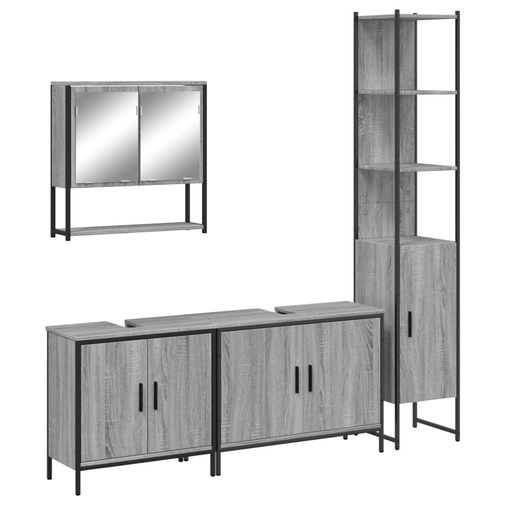 Ensemble de meubles de salle de bain 4 pcs Sonoma gris