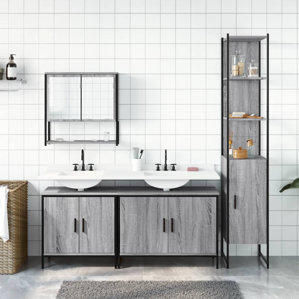 Ensemble de meubles de salle de bain 4 pcs Sonoma gris