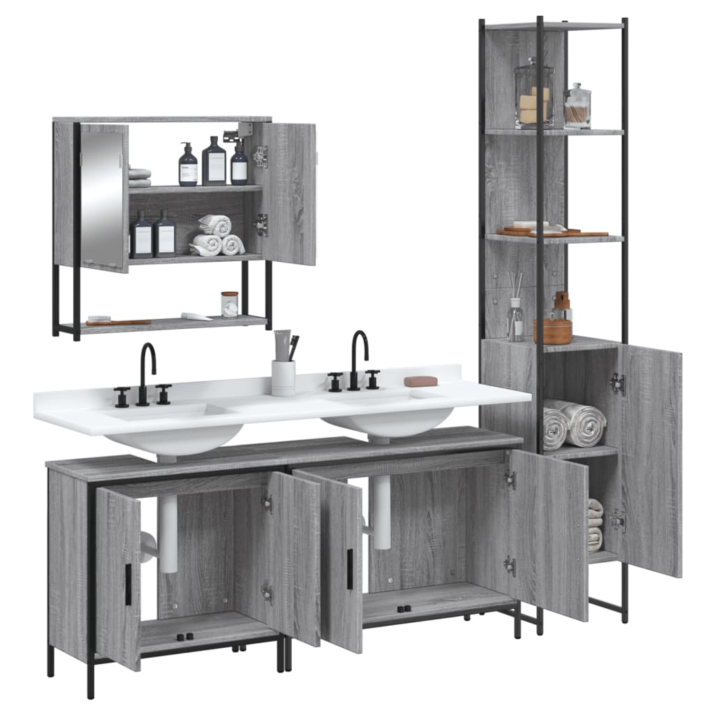 Ensemble de meubles de salle de bain 4 pcs Sonoma gris