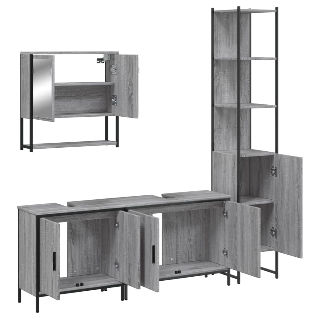 Ensemble de meubles de salle de bain 4 pcs Sonoma gris