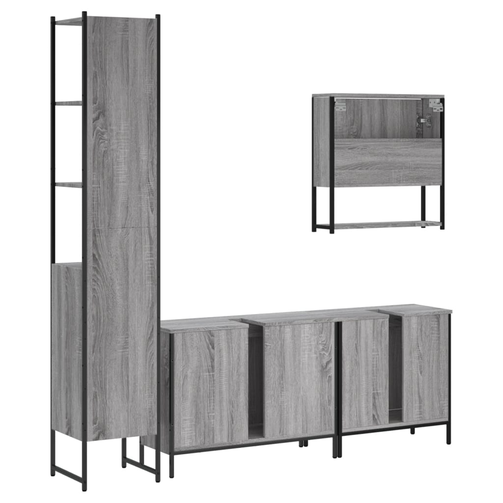 Ensemble de meubles de salle de bain 4 pcs Sonoma gris