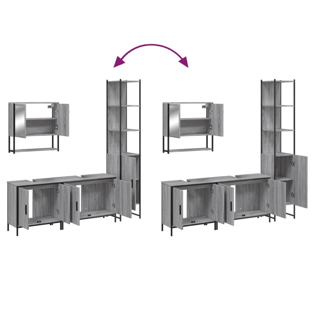 Ensemble de meubles de salle de bain 4 pcs Sonoma gris