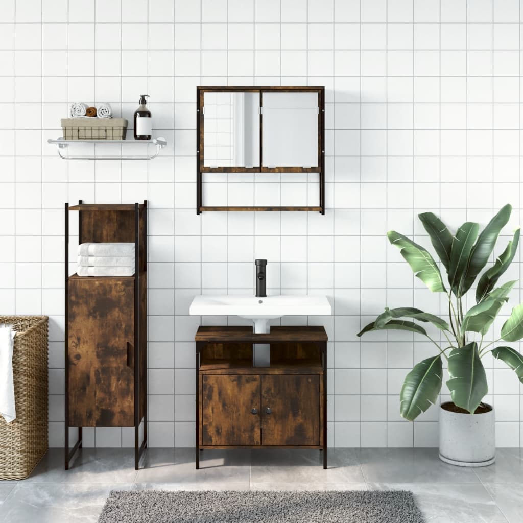 Ensemble de meubles de salle de bain 3 pcs Chêne fumé