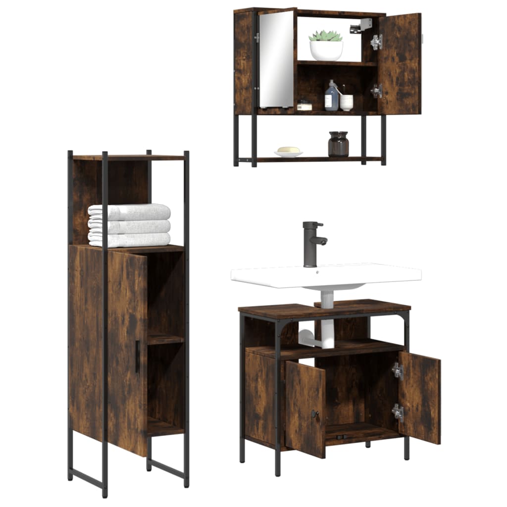 Ensemble de meubles de salle de bain 3 pcs Chêne fumé