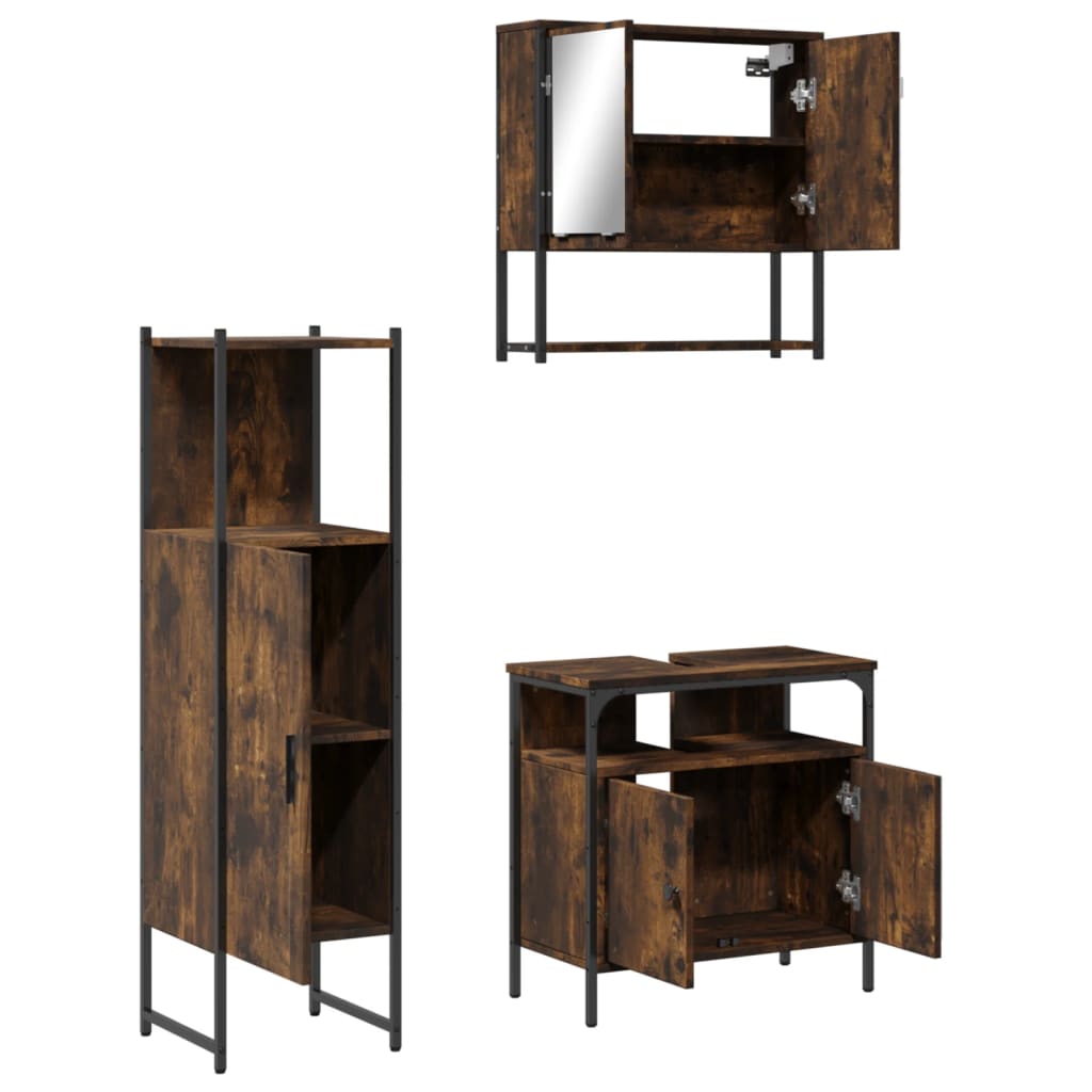 Ensemble de meubles de salle de bain 3 pcs Chêne fumé