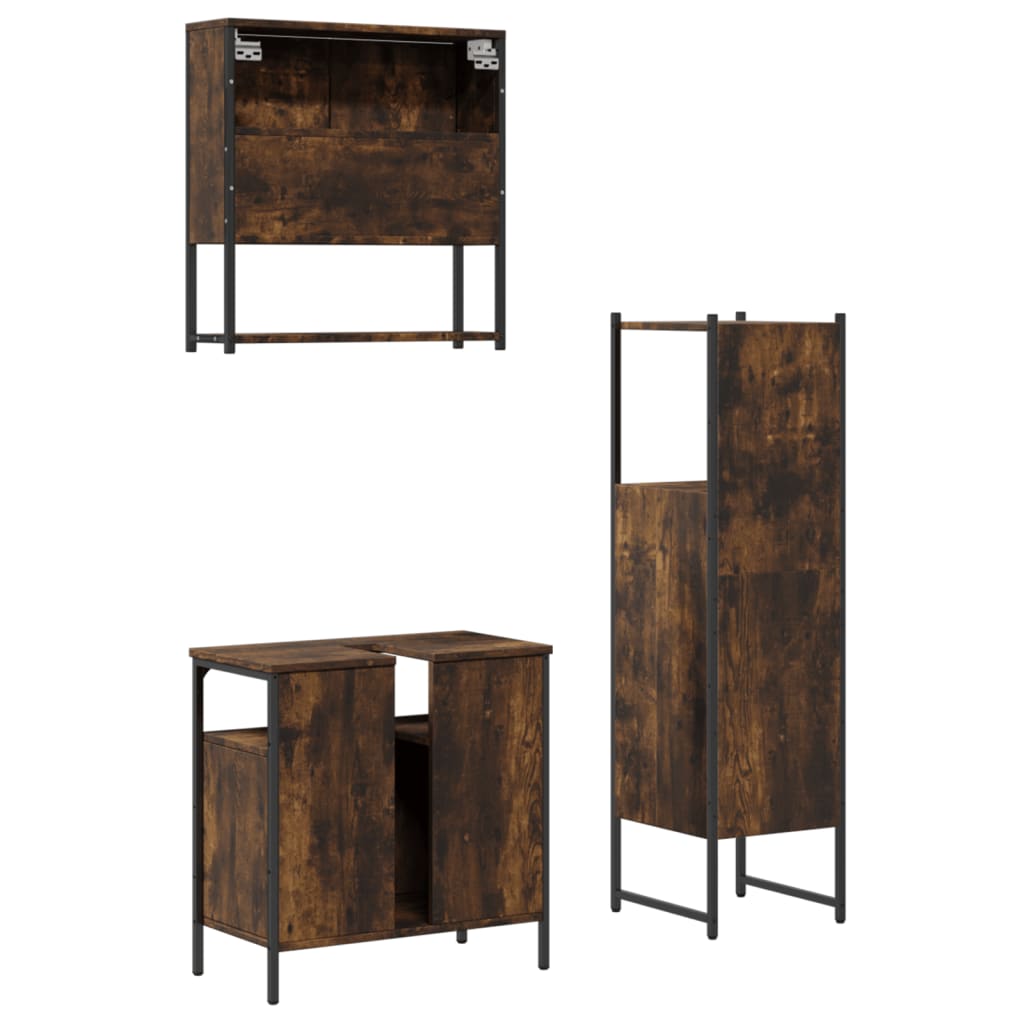 Ensemble de meubles de salle de bain 3 pcs Chêne fumé