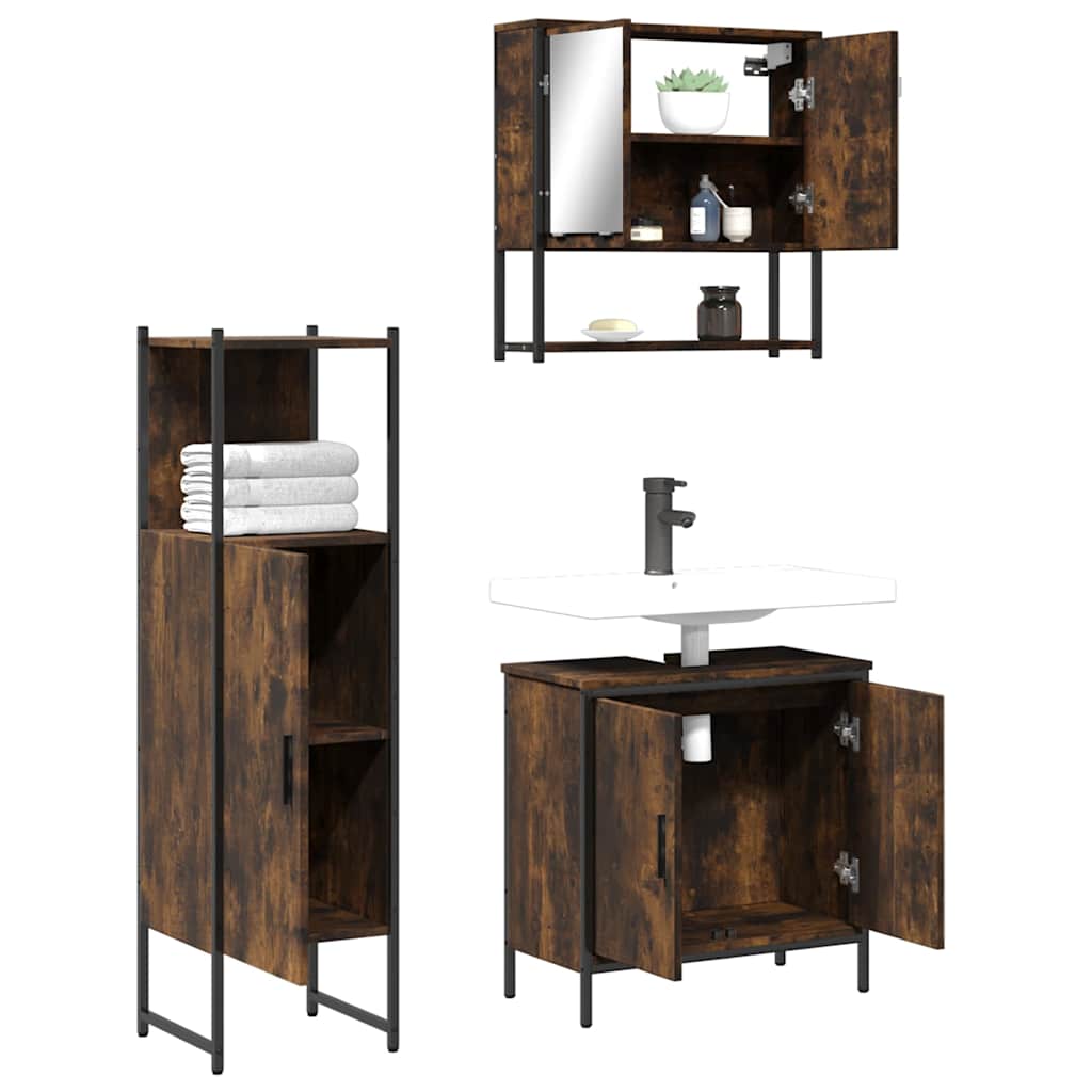 Ensemble de meubles de salle de bain 3 pcs Chêne fumé