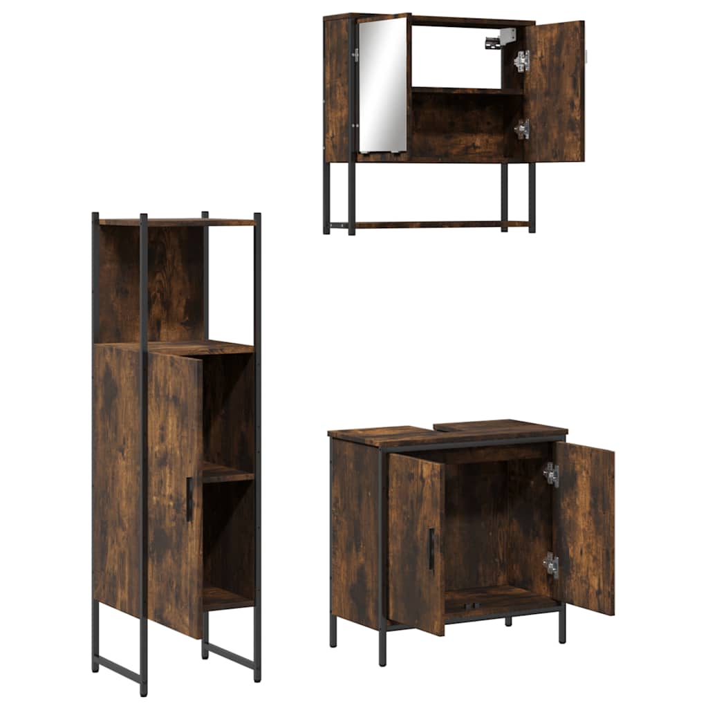 Ensemble de meubles de salle de bain 3 pcs Chêne fumé