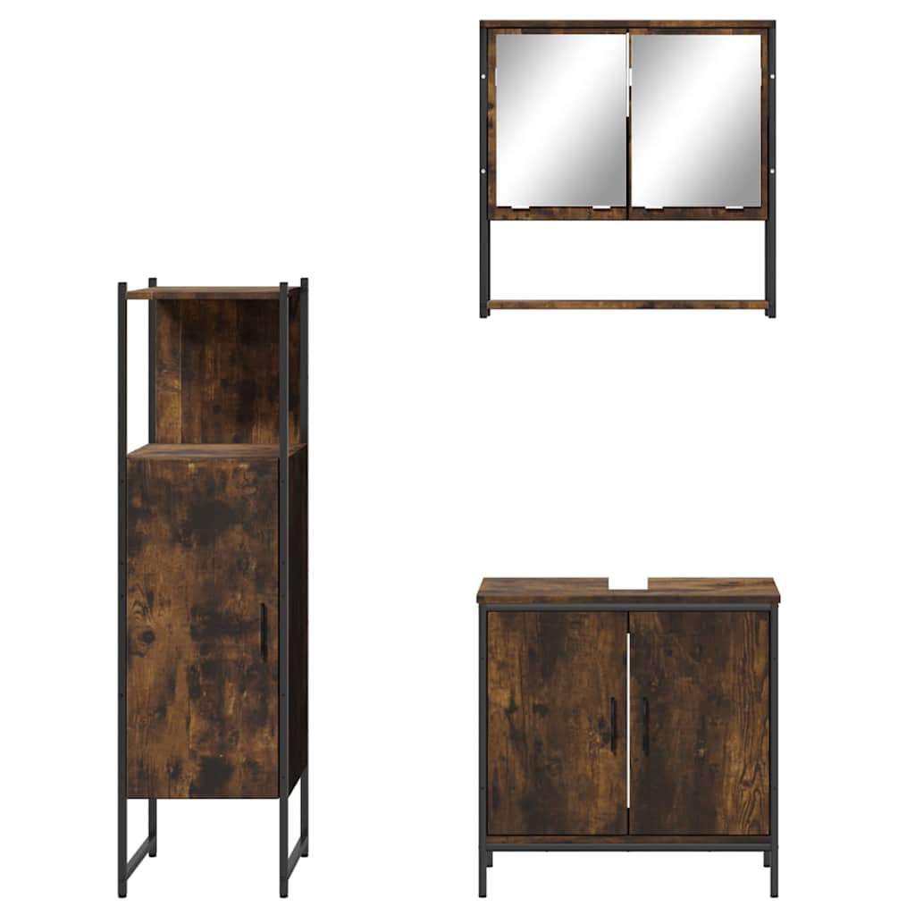Ensemble de meubles de salle de bain 3 pcs Chêne fumé
