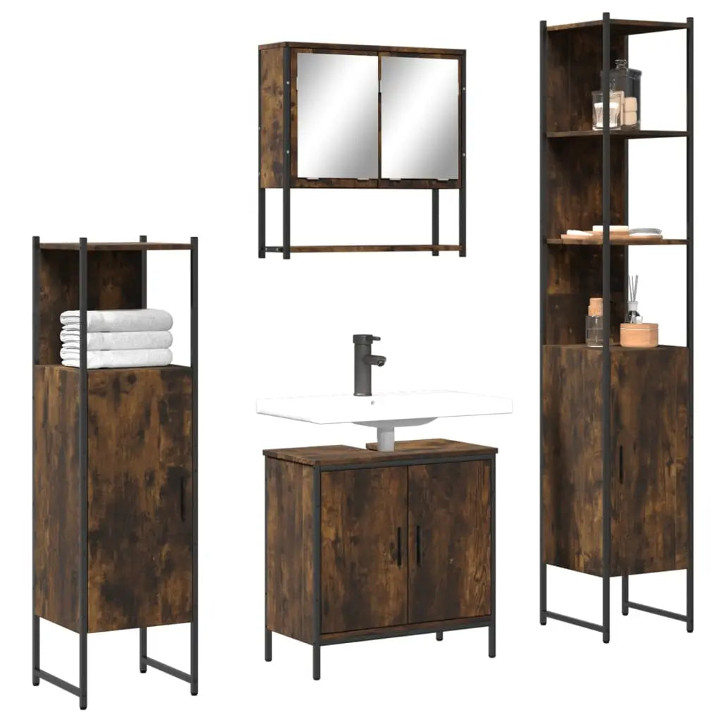 Ensemble de meubles de salle de bain 4 pcs Chêne fumé Bois - XIOS
