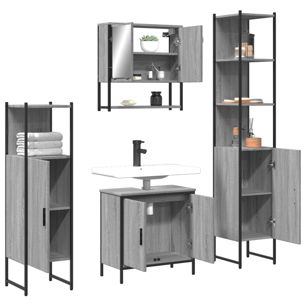 Ensemble de meubles de salle de bain 4 pcs Sonoma gris
