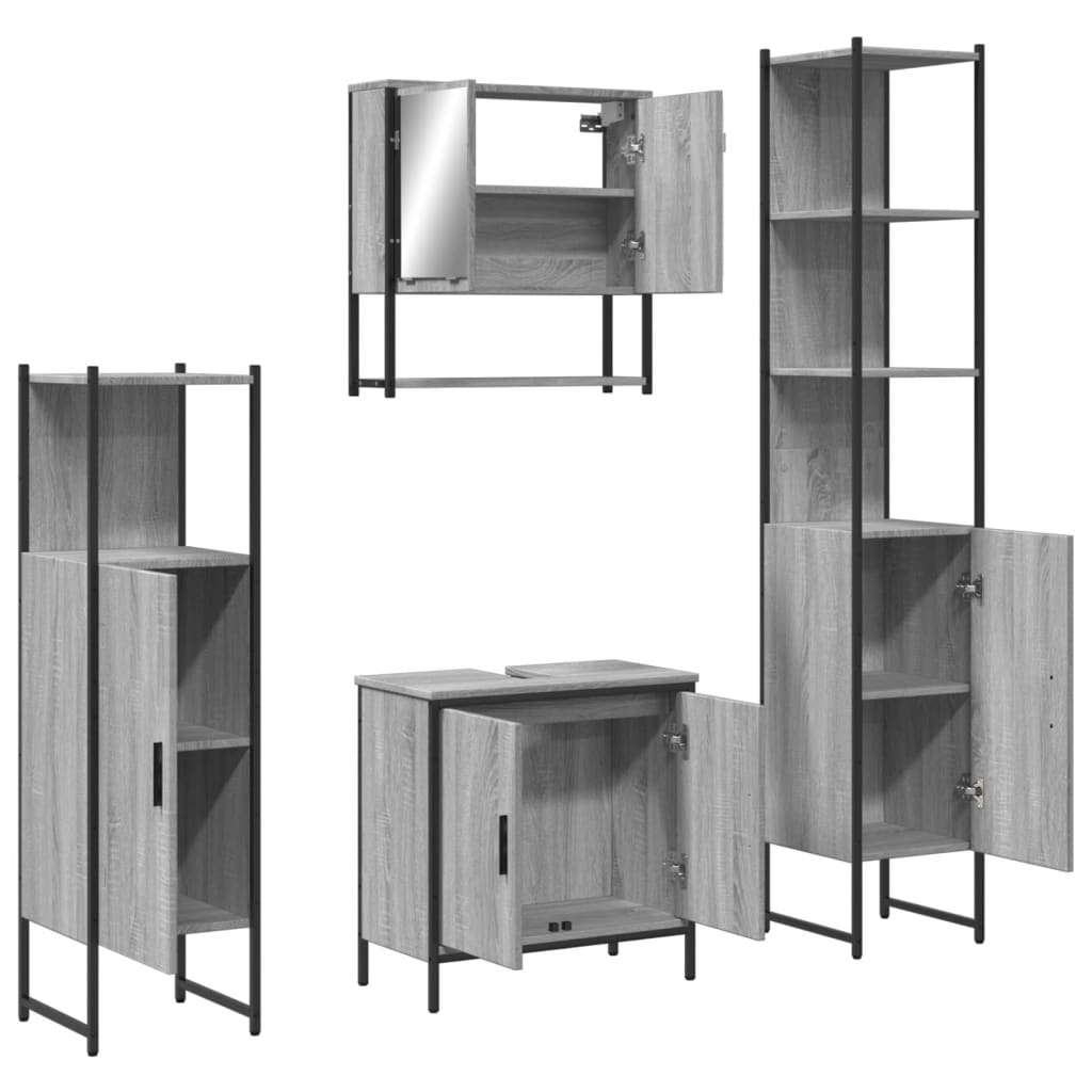 Ensemble de meubles de salle de bain 4 pcs Sonoma gris