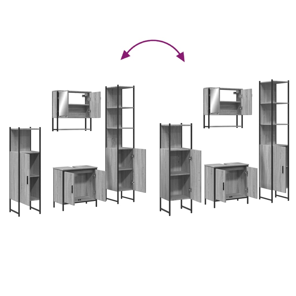 Ensemble de meubles de salle de bain 4 pcs Sonoma gris
