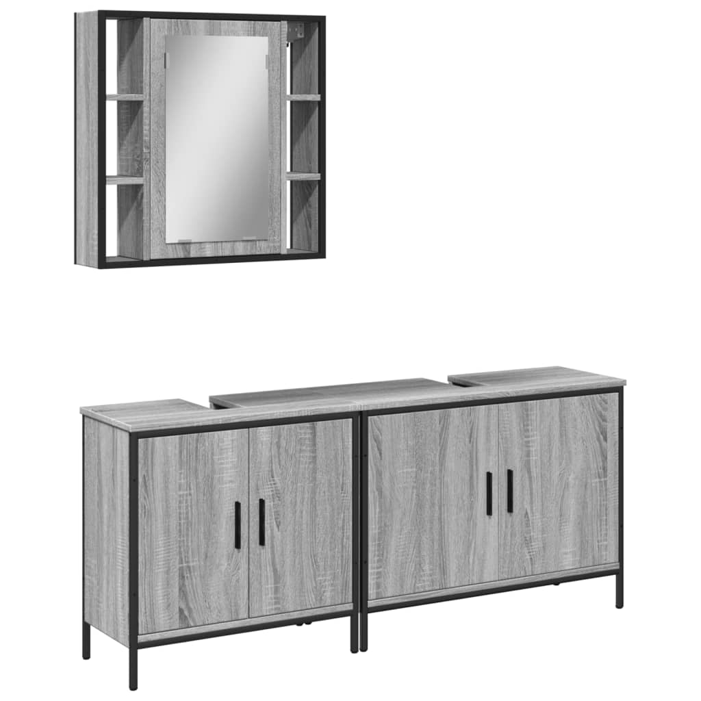 Ensemble d'armoires de salle de bain 3 pcs sonoma gris