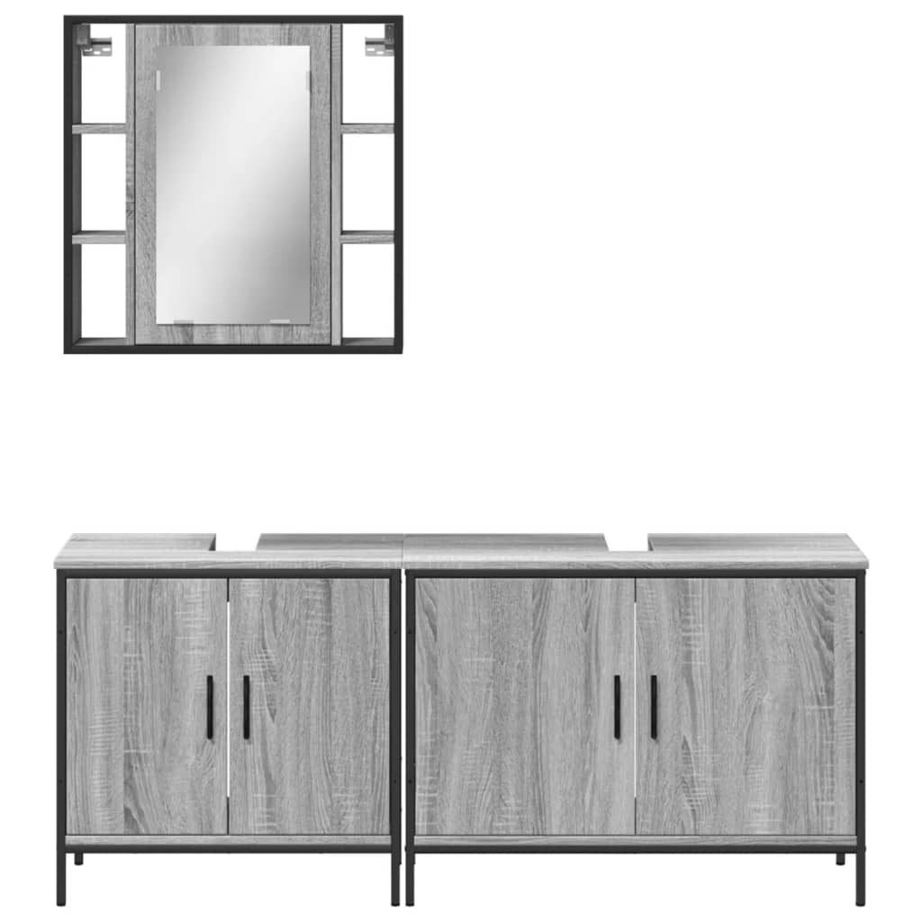 Ensemble d'armoires de salle de bain 3 pcs sonoma gris