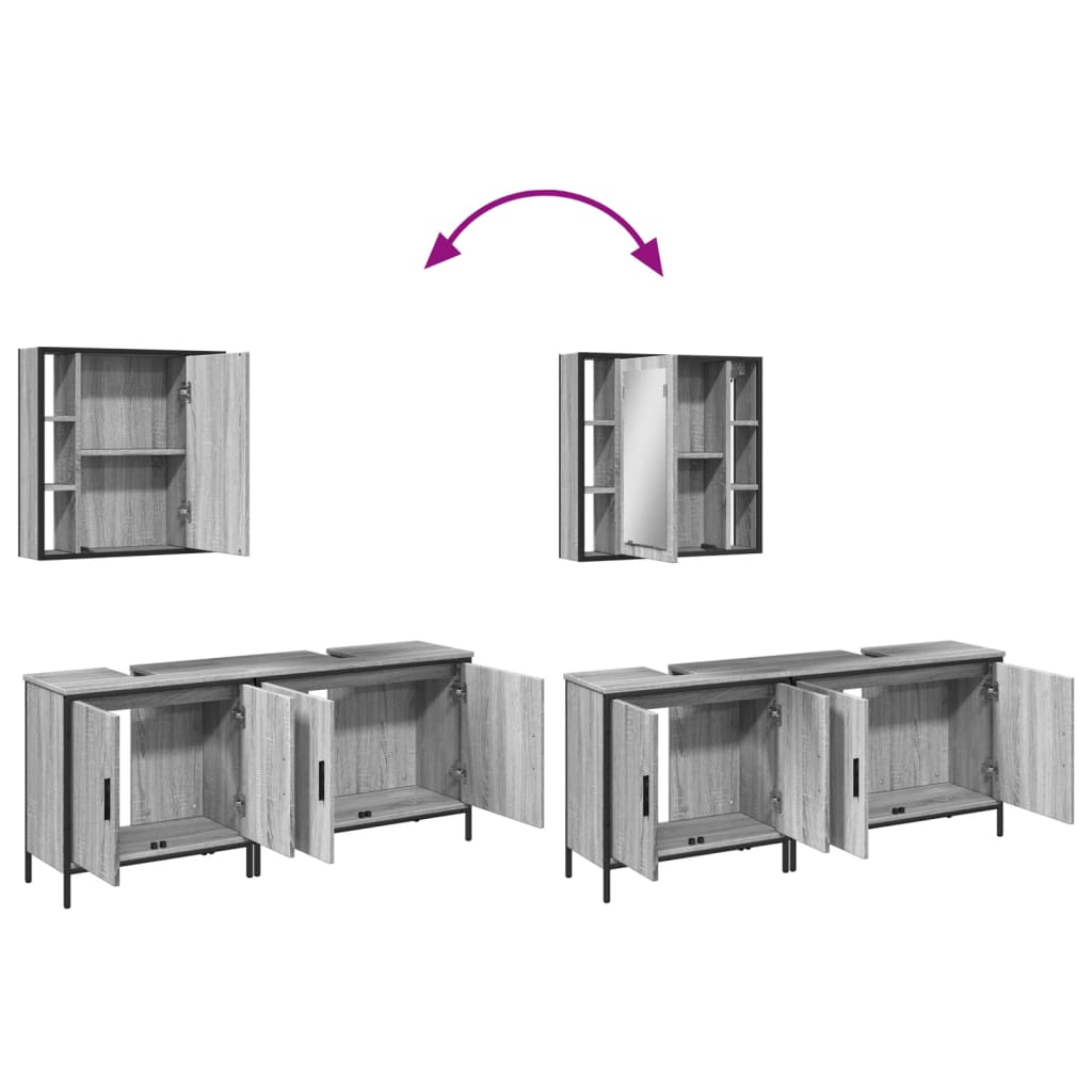 Ensemble d'armoires de salle de bain 3 pcs sonoma gris