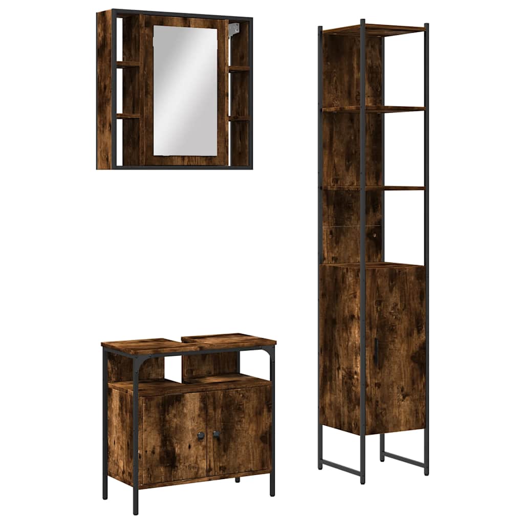 Ensemble d'armoires de salle de bain 3 pcs chêne fumé