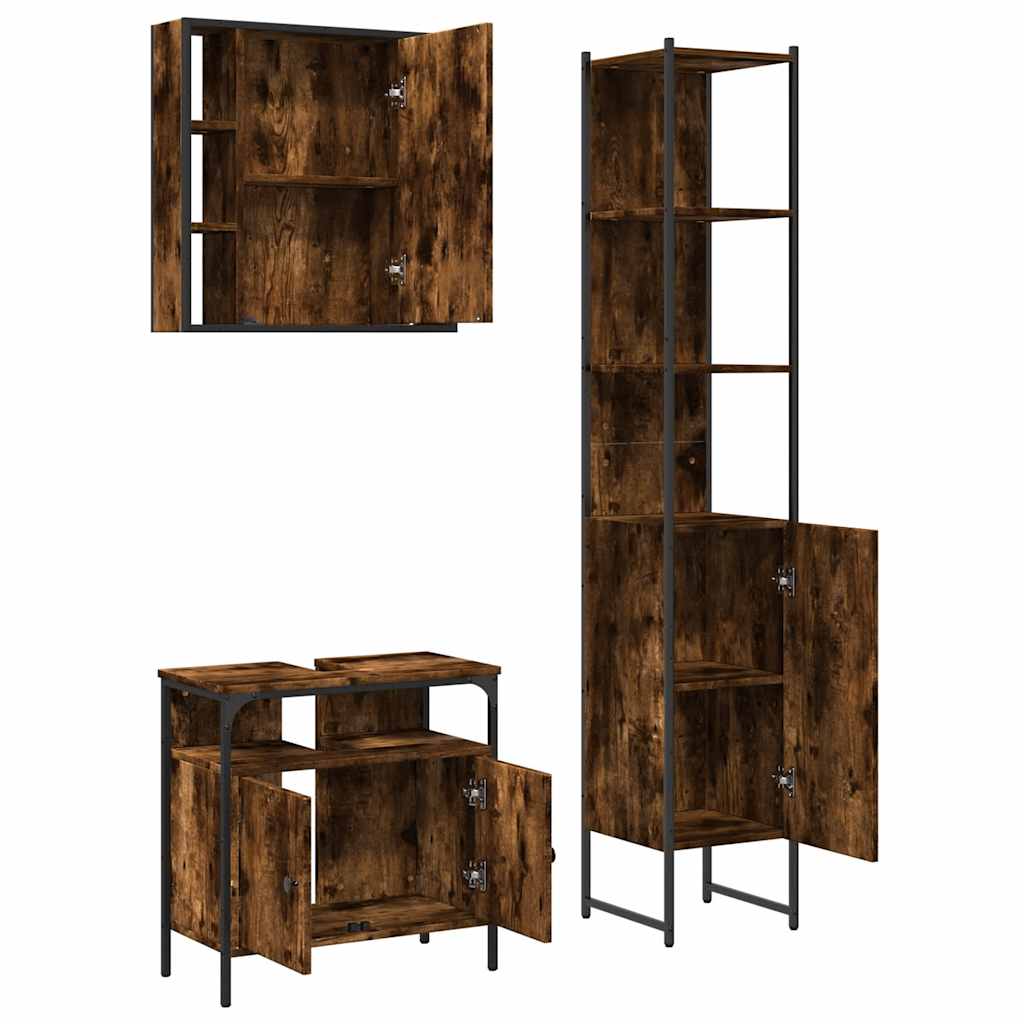 Ensemble d'armoires de salle de bain 3 pcs chêne fumé
