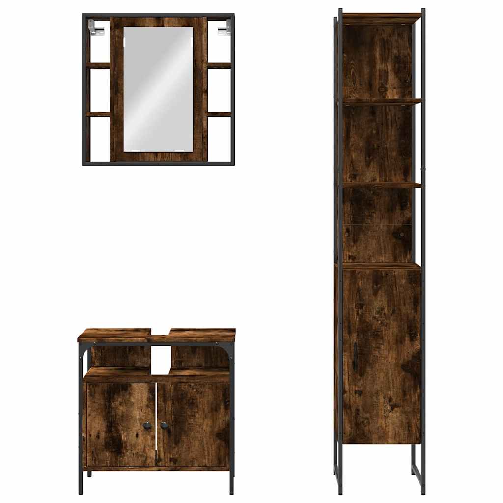 Ensemble d'armoires de salle de bain 3 pcs chêne fumé