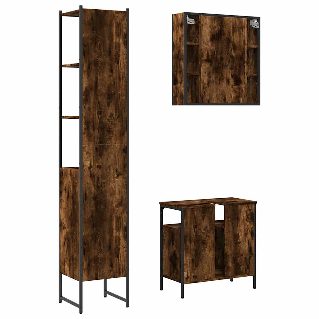 Ensemble d'armoires de salle de bain 3 pcs chêne fumé
