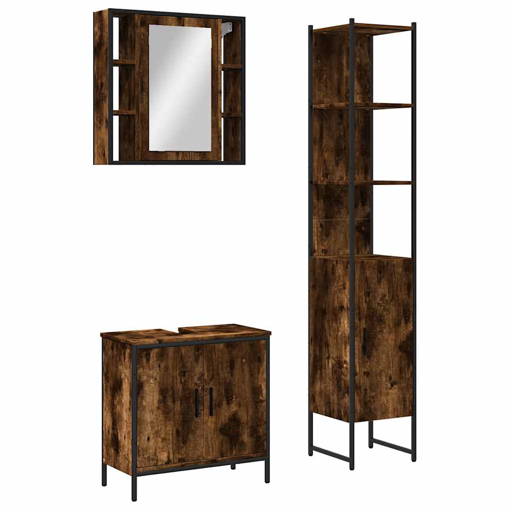 Ensemble d'armoires de salle de bain 3 pcs chêne fumé