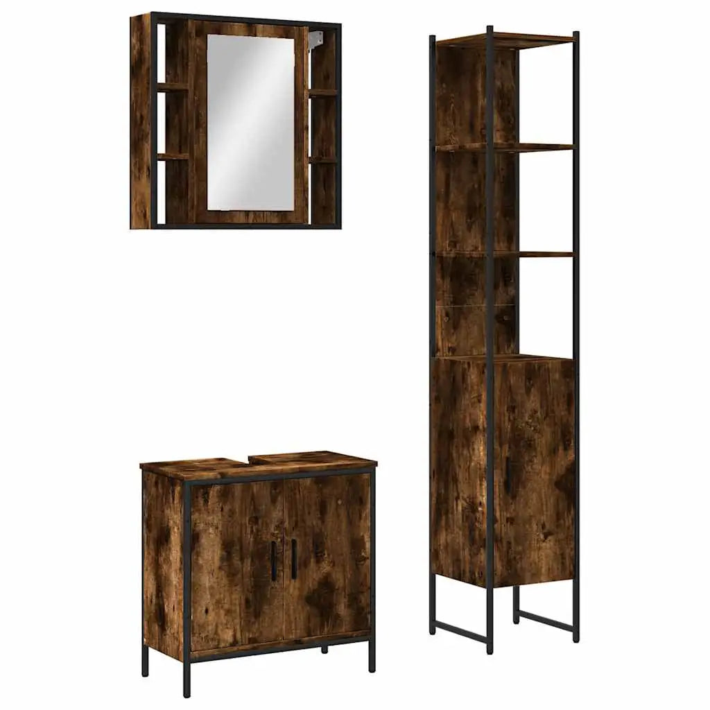Ensemble d’armoires de salle de bain 3 pcs chêne fumé - XIOS