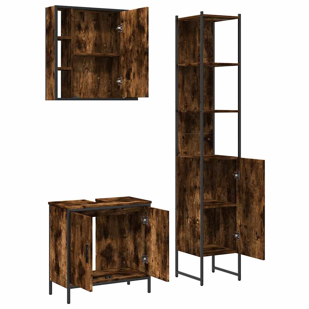 Ensemble d'armoires de salle de bain 3 pcs chêne fumé
