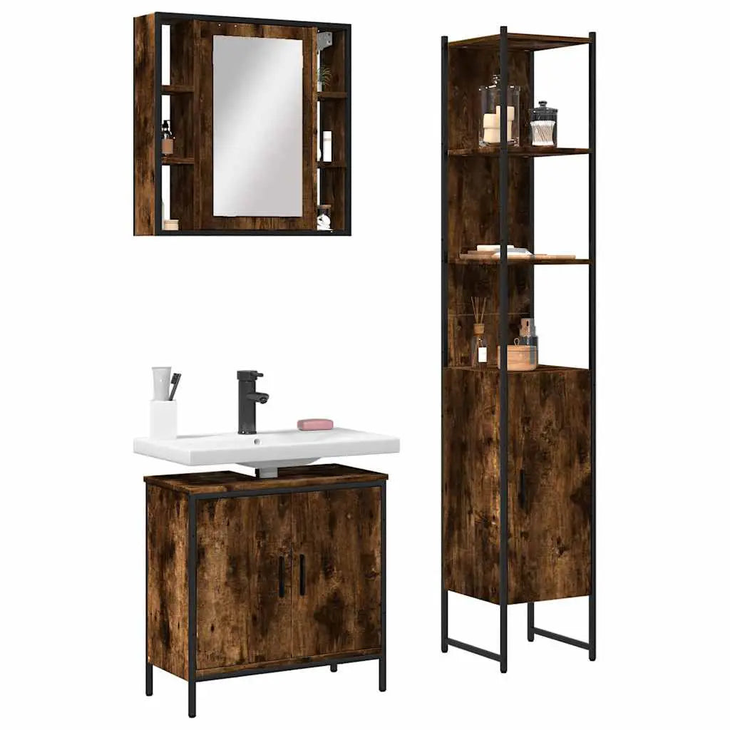 Ensemble d’armoires de salle de bain 3 pcs chêne fumé - XIOS