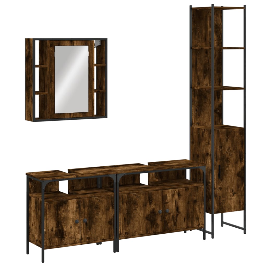 Ensemble d'armoires de salle de bain 4 pcs chêne fumé