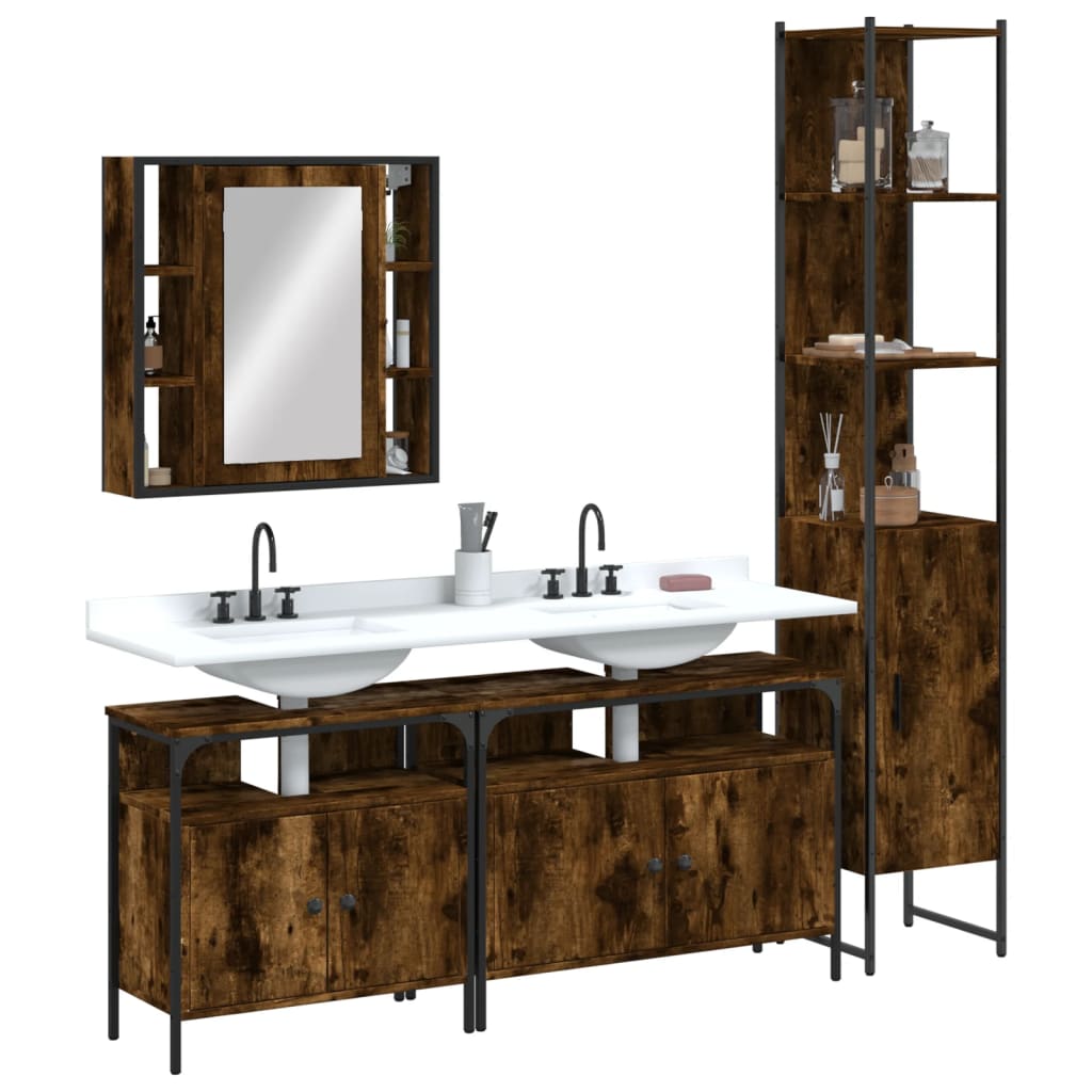 Ensemble d'armoires de salle de bain 4 pcs chêne fumé