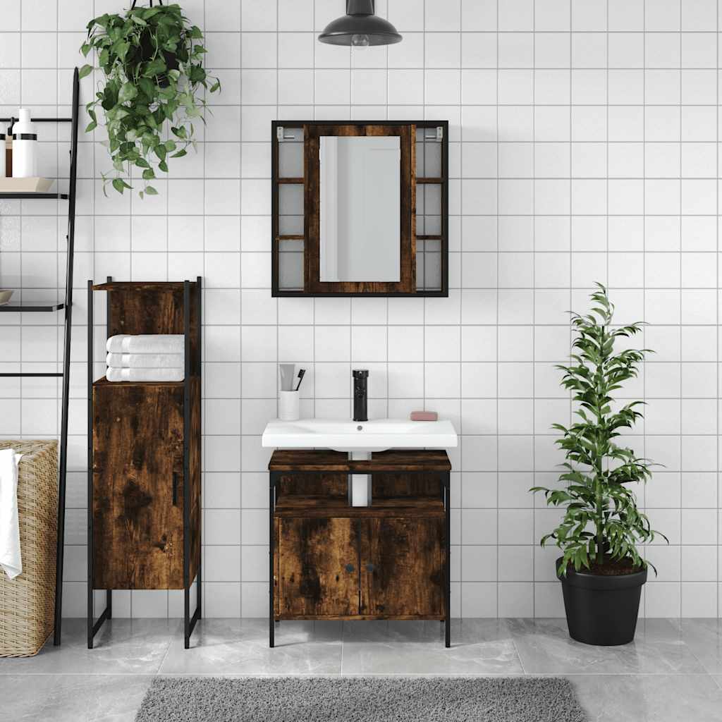 Ensemble d'armoires de salle de bain 3 pcs chêne fumé