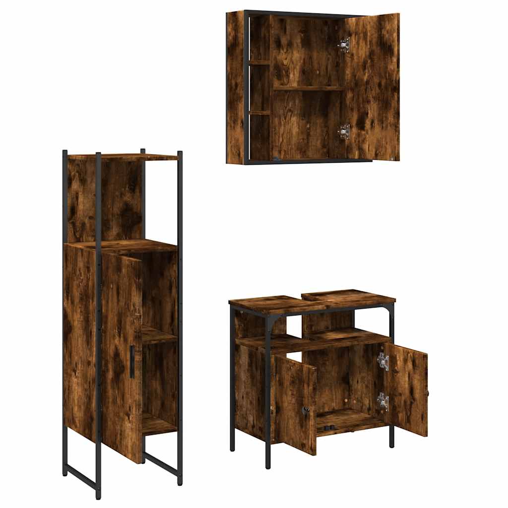 Ensemble d'armoires de salle de bain 3 pcs chêne fumé