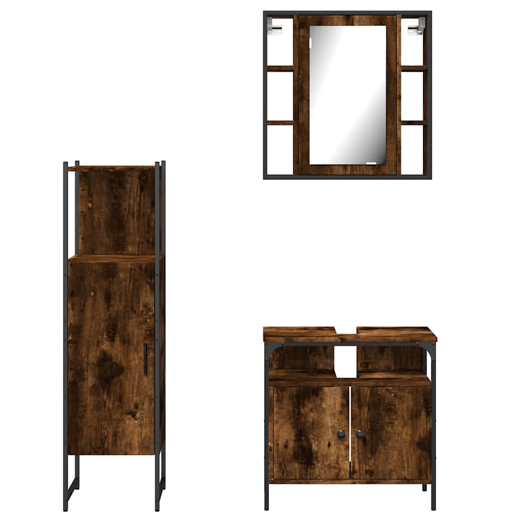 Ensemble d'armoires de salle de bain 3 pcs chêne fumé