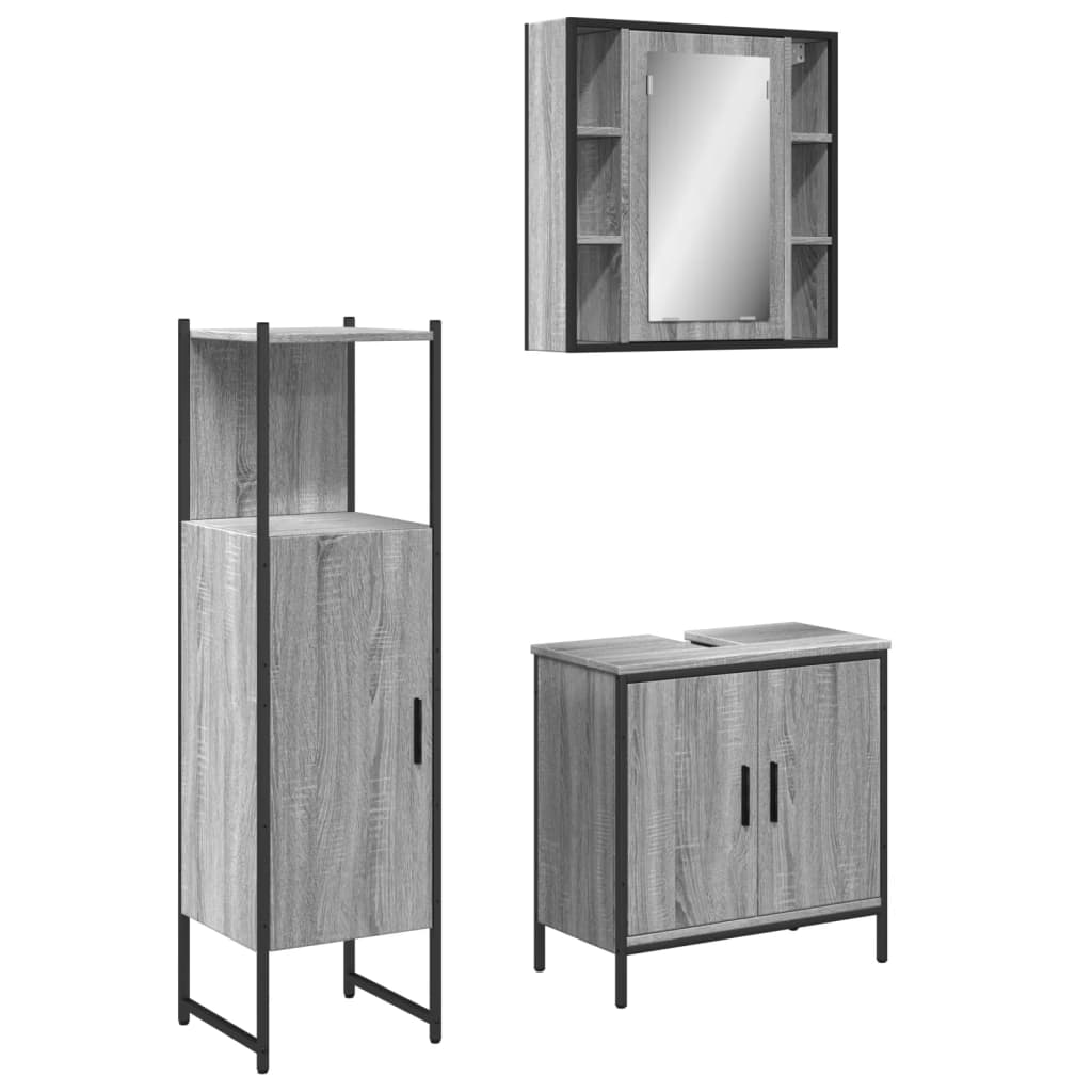 Ensemble d'armoires de salle de bain 3 pcs sonoma gris