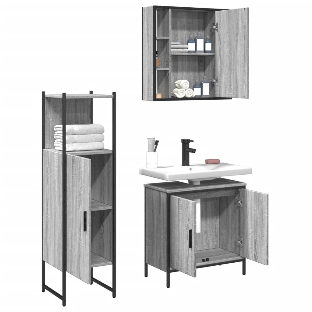Ensemble d'armoires de salle de bain 3 pcs sonoma gris
