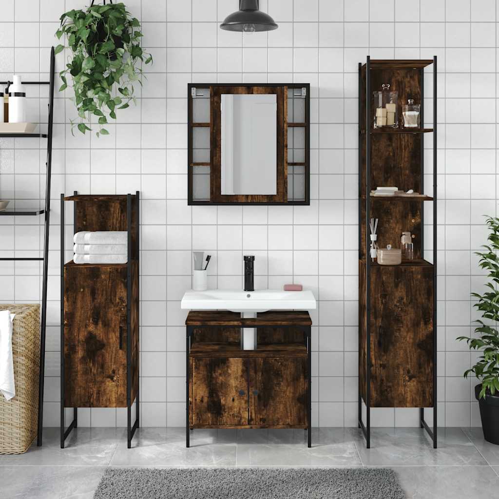Ensemble d'armoires de salle de bain 4 pcs chêne fumé